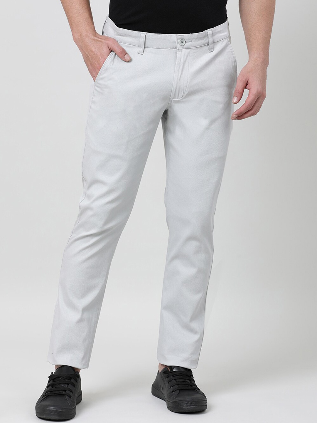 

Crocodile Men Mid-Rise Smart Slim Fit Cotton Trousers, Cream