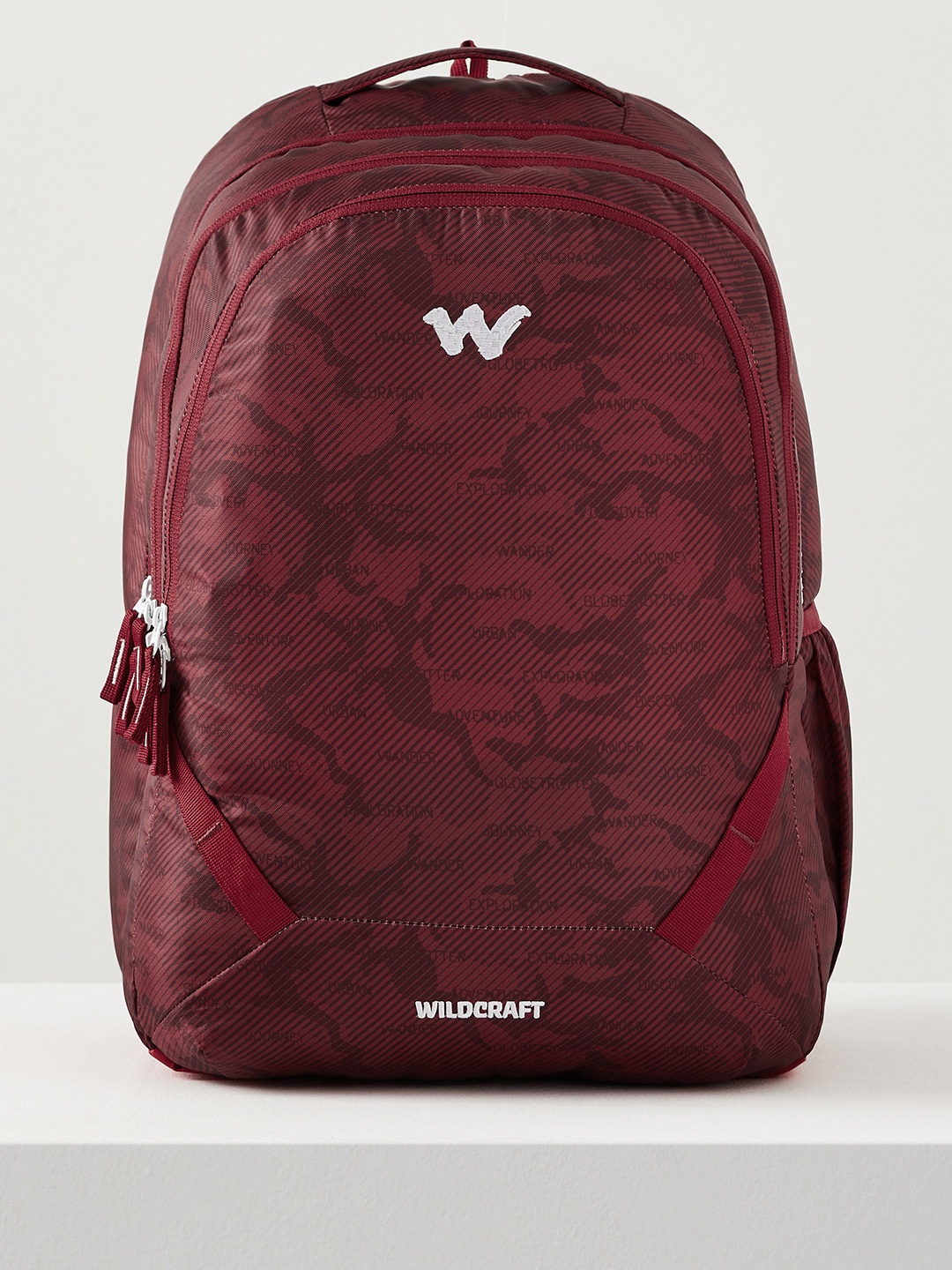 

Wildcraft Unisex Abstract Printed Backpack with Rain Cover -Up to 18 inch, Red