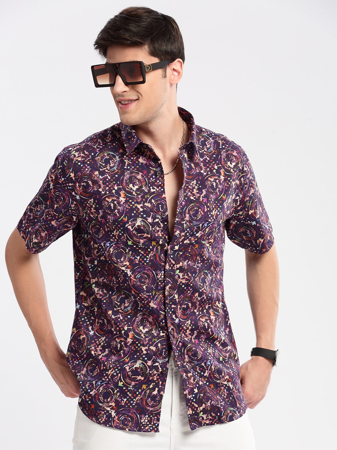 

SHOWOFF Smart Slim Fit Floral Printed Cotton Casual Shirt, Purple