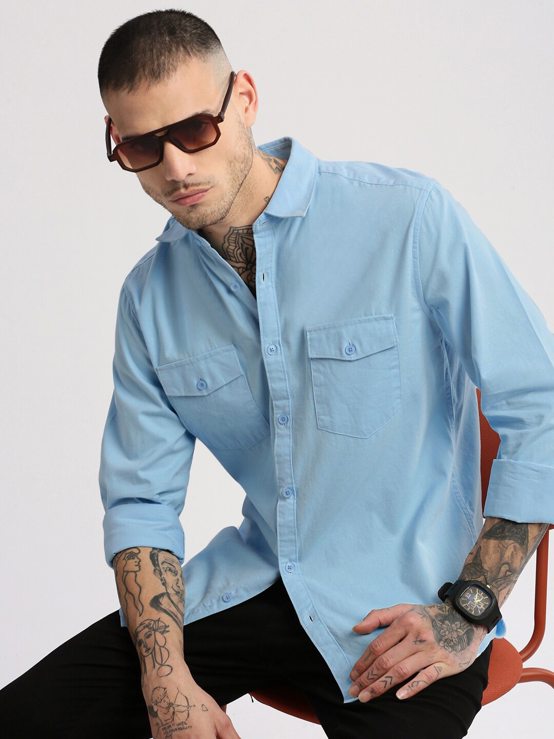 

SHOWOFF Standard Slim Fit Spread Collar Cotton Shirt, Blue