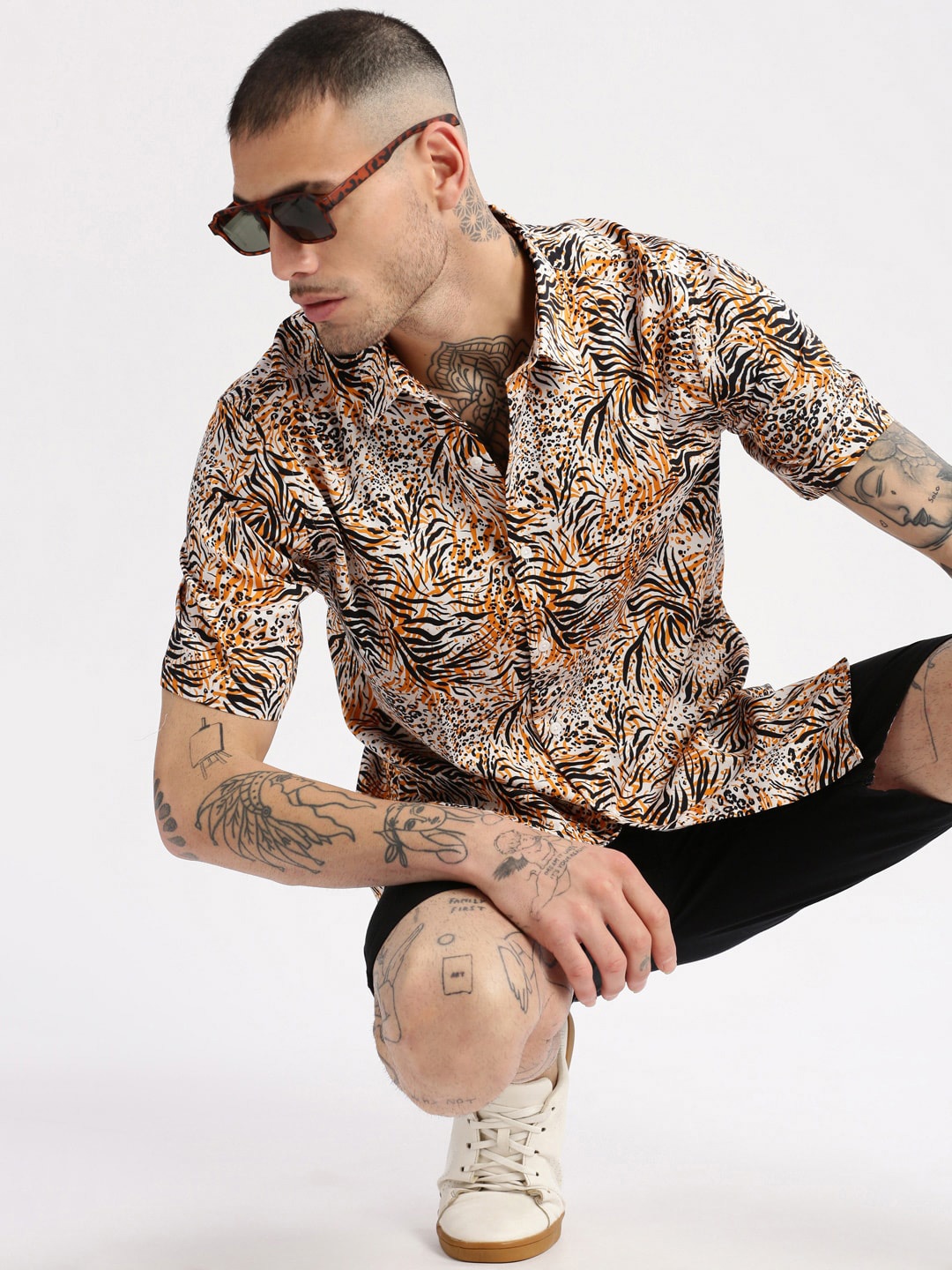 

SHOWOFF Smart Slim Fit Floral Printed Cotton Shirt, Orange