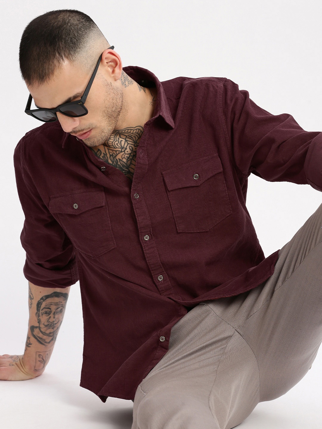 

SHOWOFF Smart Slim Fit Spread Collar Corduroy Shirt, Maroon