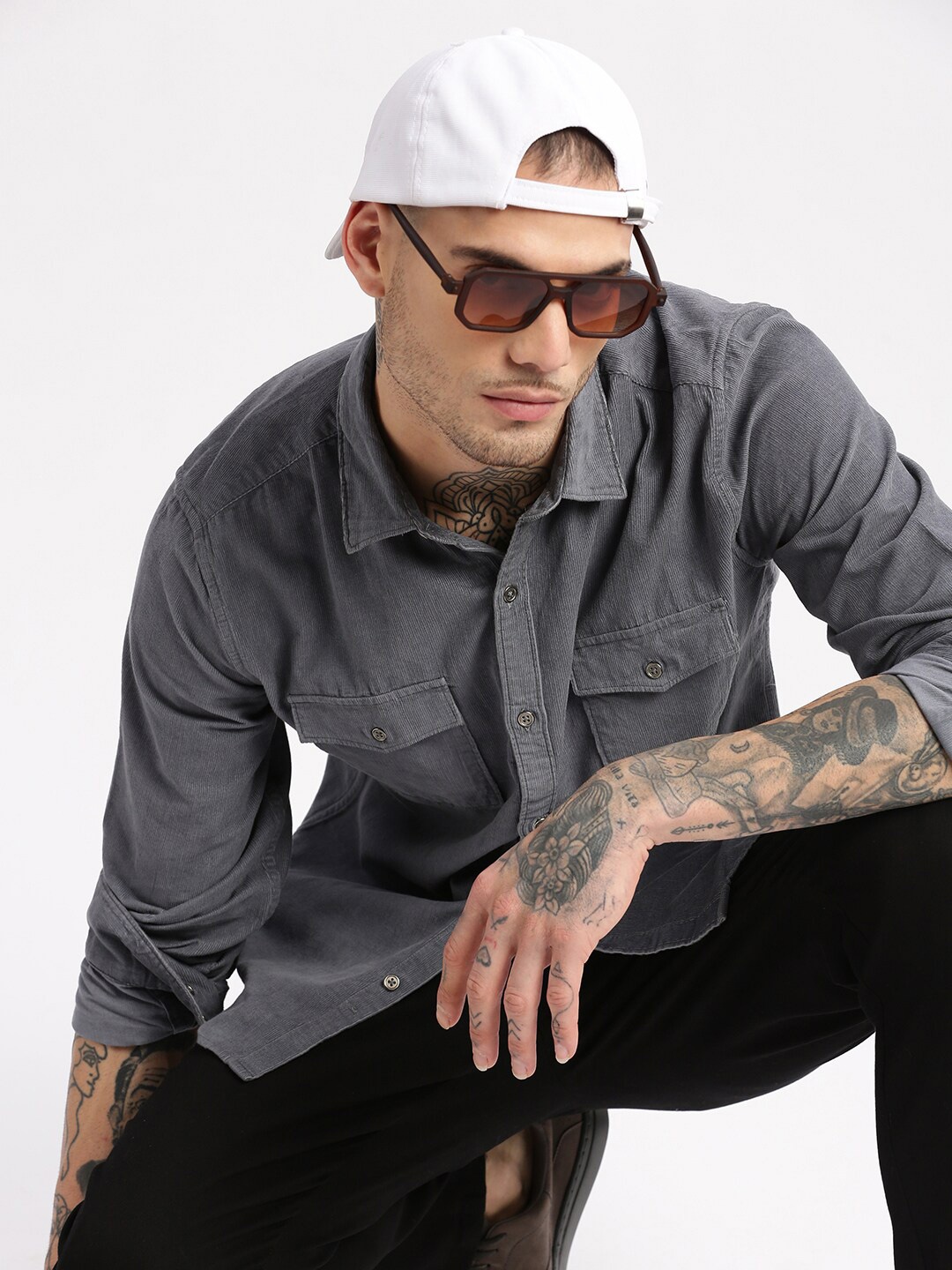 

SHOWOFF Smart Slim Fit Spread Collar Corduroy Shirt, Grey