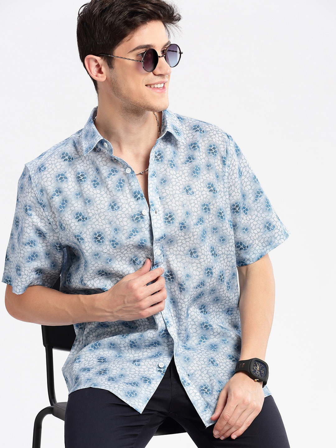 

SHOWOFF Smart Slim Fit Floral Printed Cotton Shirt, Blue