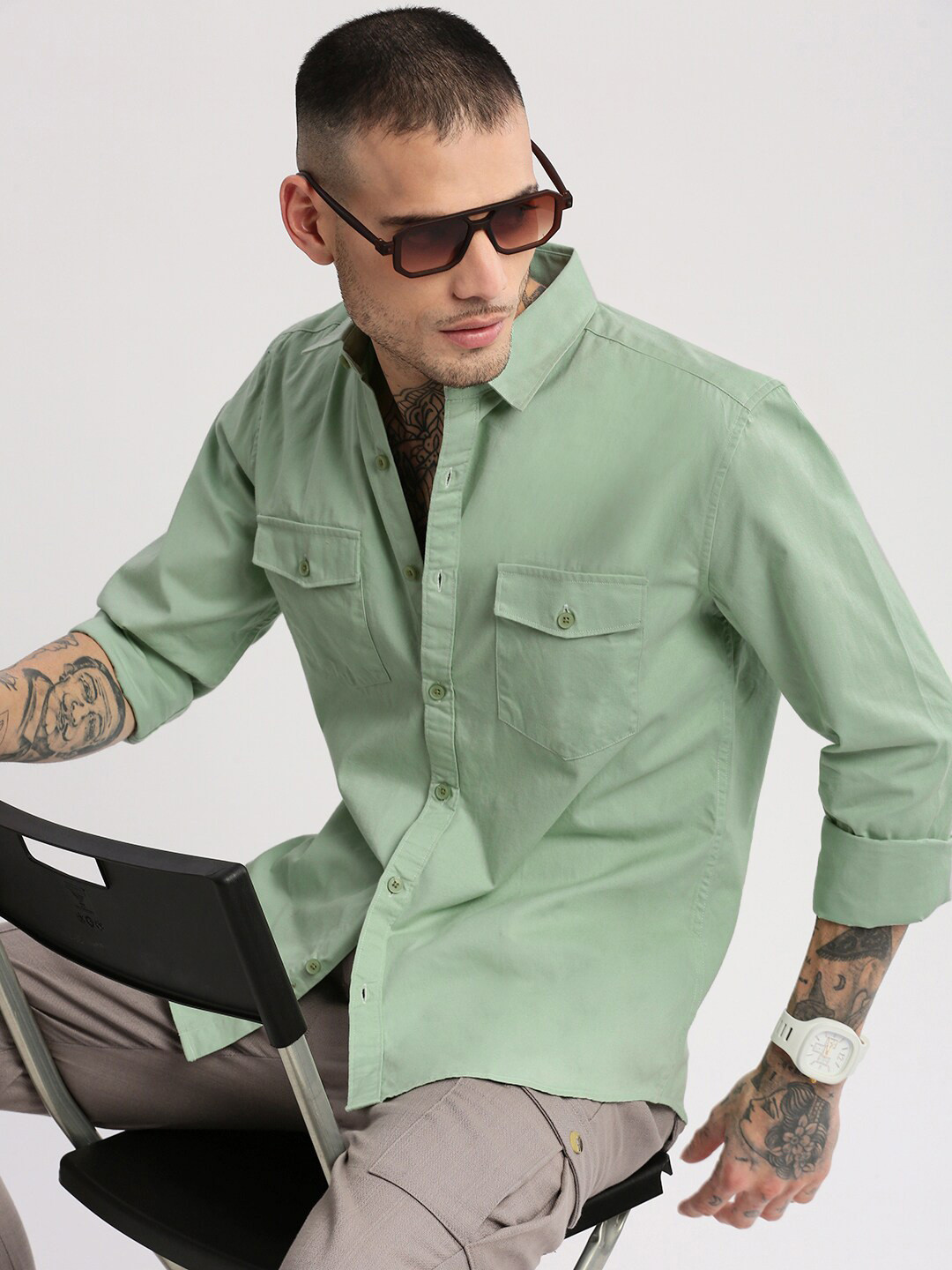 

SHOWOFF Standard Slim Fit Cotton Casual Shirt, Green