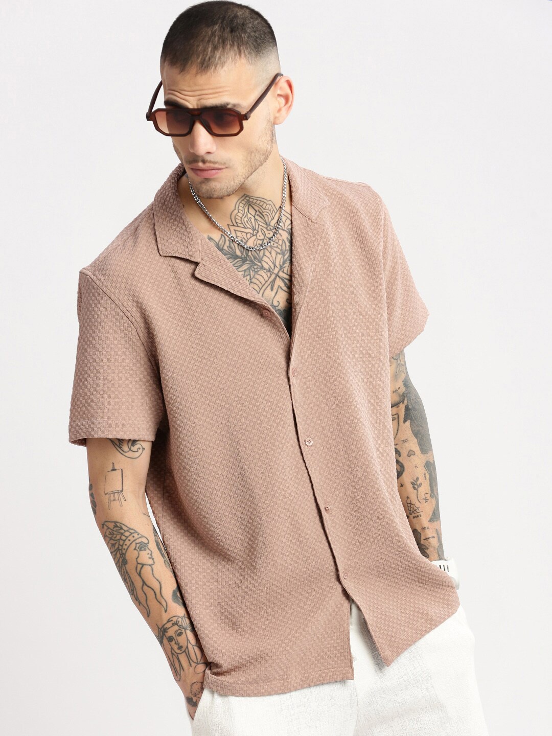 

SHOWOFF Premium Relaxed Fit Opaque Printed Casual Shirt, Beige