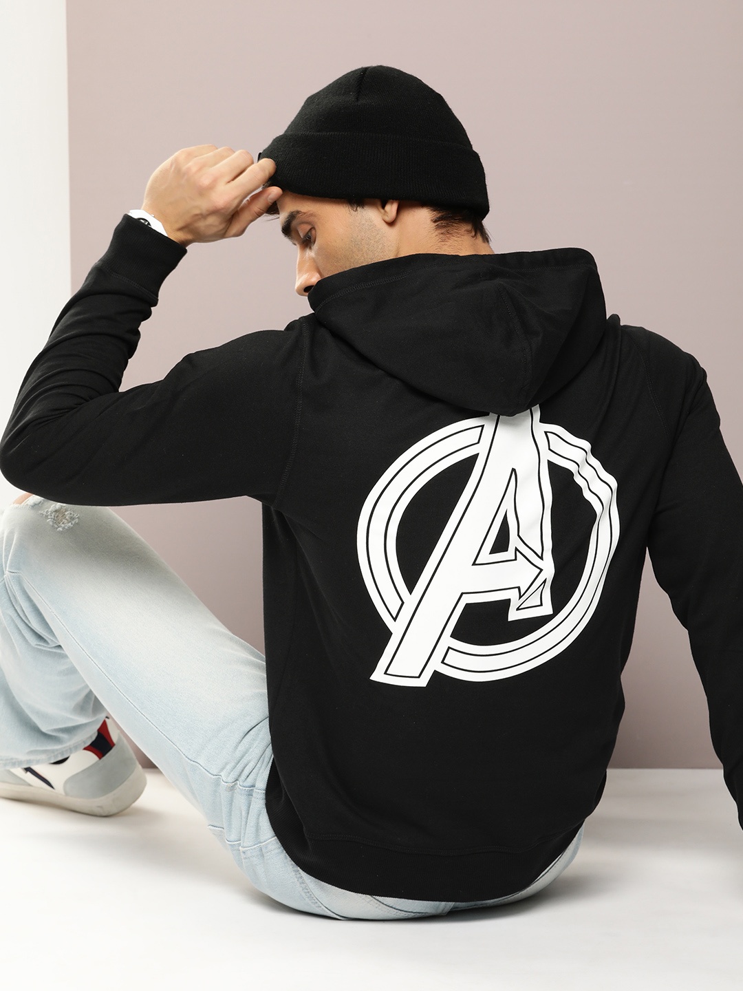Kook N Keech Men Avengers Printed Hooded Sweatshirt, Black