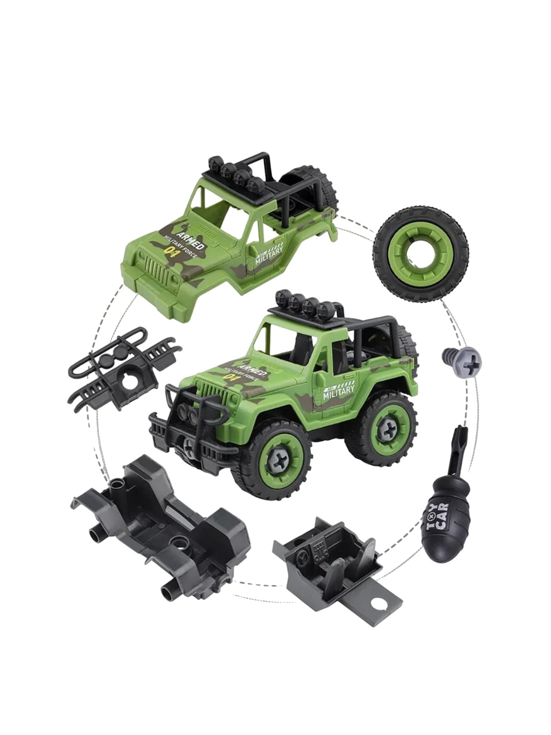 

OPINA Kids Pack Of 4 Diy Military Army Foldable Vehicles Toy With Screwdriver, Black