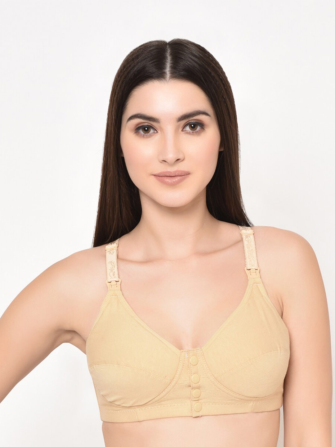 

MAMMA PRESTO Lightly Padded Front Open Anti Microbial Cotton Maternity Bra, Beige