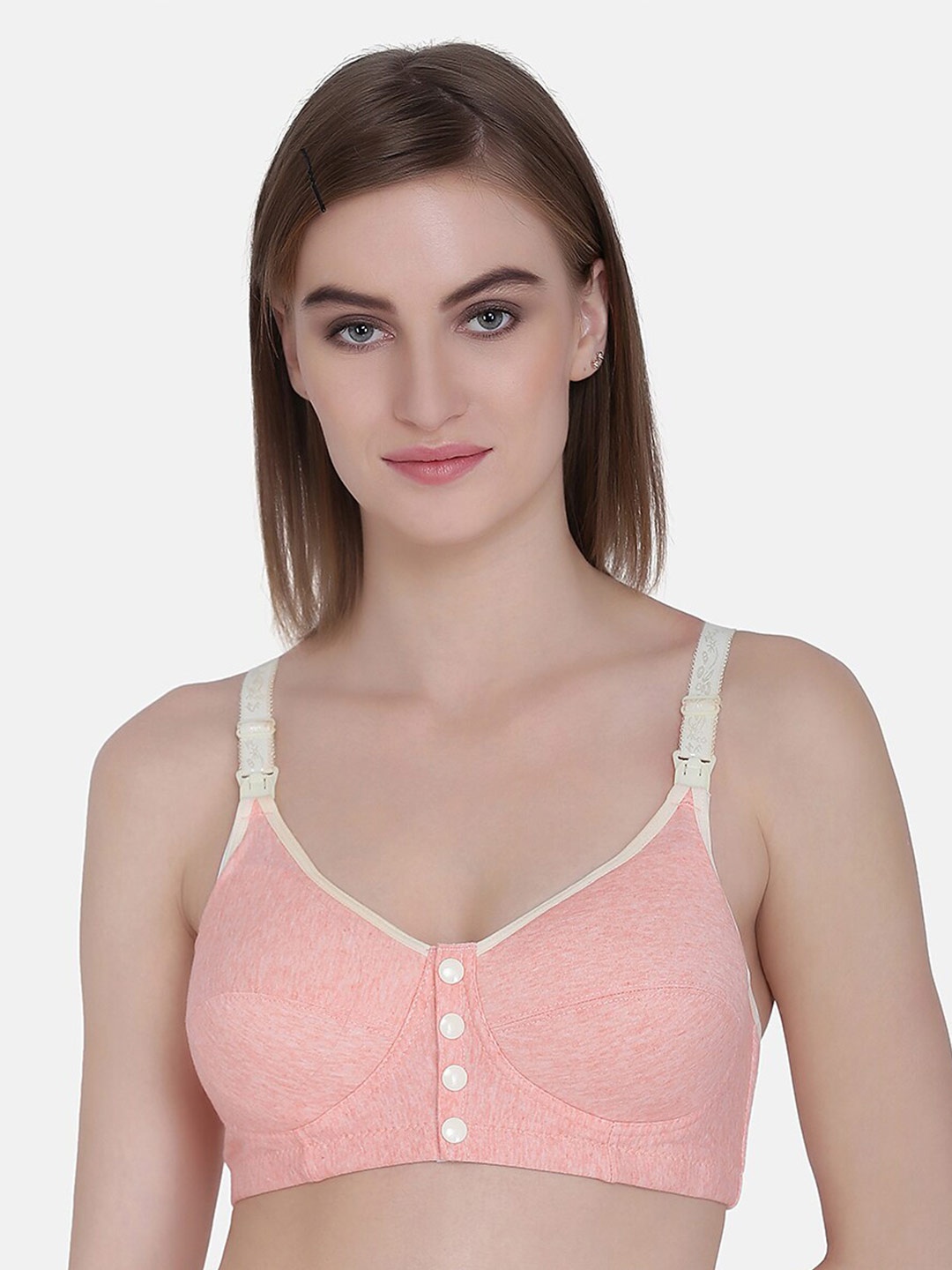 

MAMMA PRESTO Lightly Padded Front Open Anti Microbial Cotton Maternity Bra, Pink