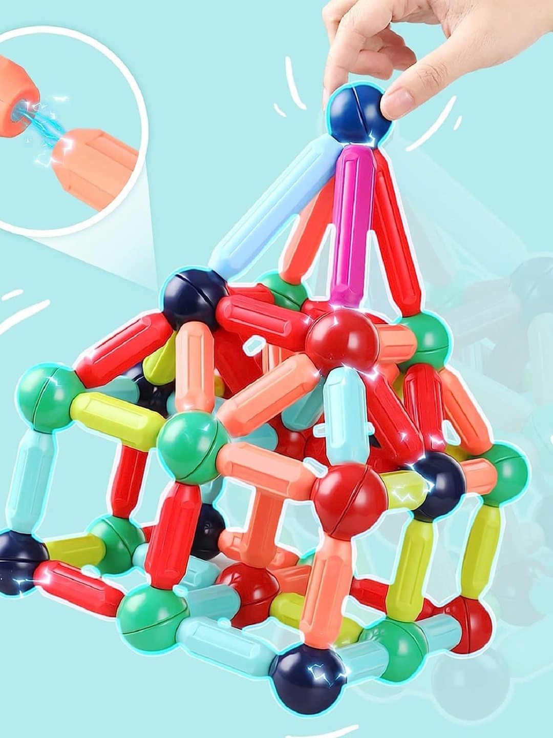 

OPINA Kids 32 Pcs Magnetic Sticks & Balls, Red