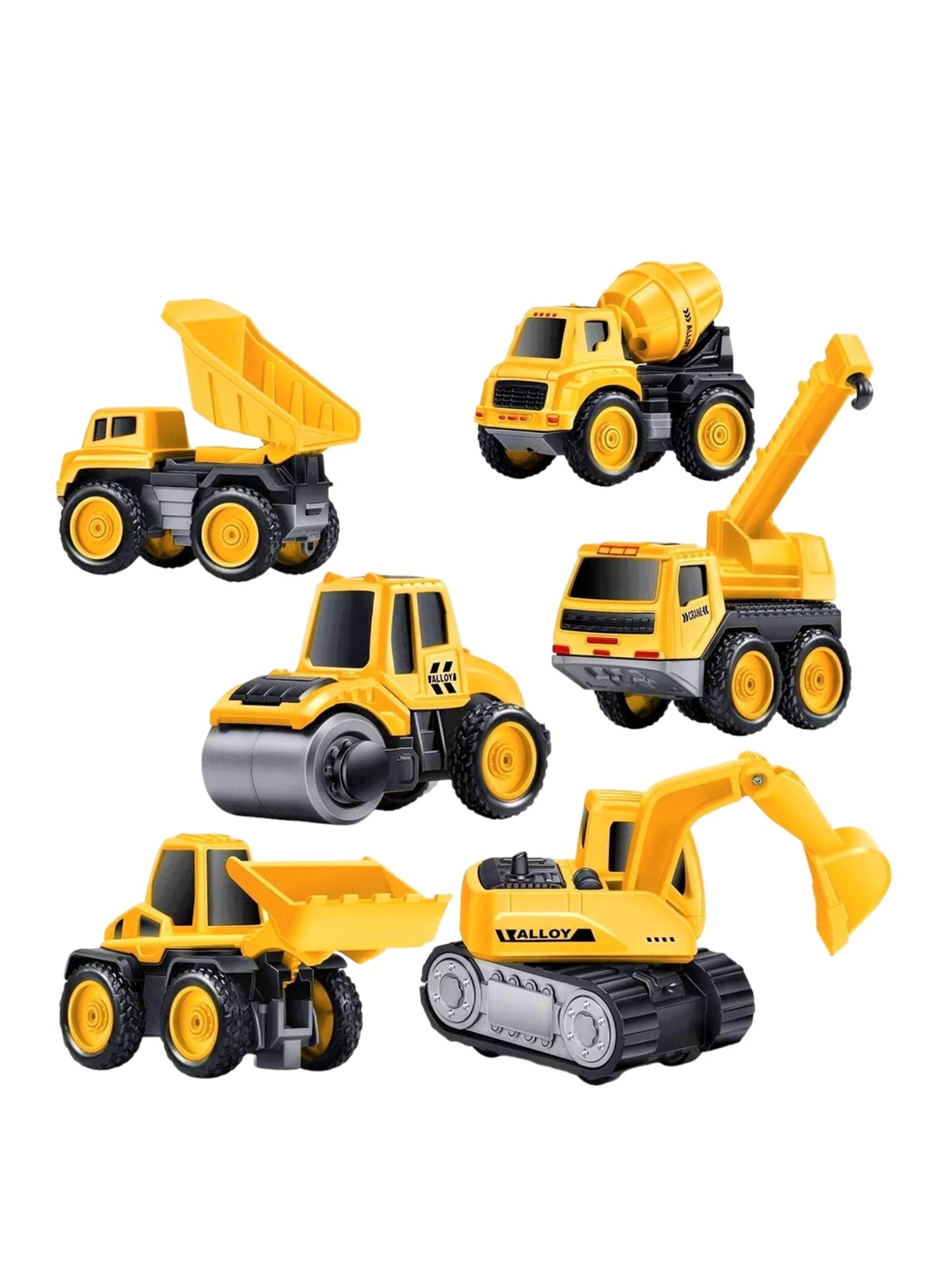 

OPINA Kids 6-Pcs Die Cast Pull Back Construction Metal Vehicle Set, Yellow