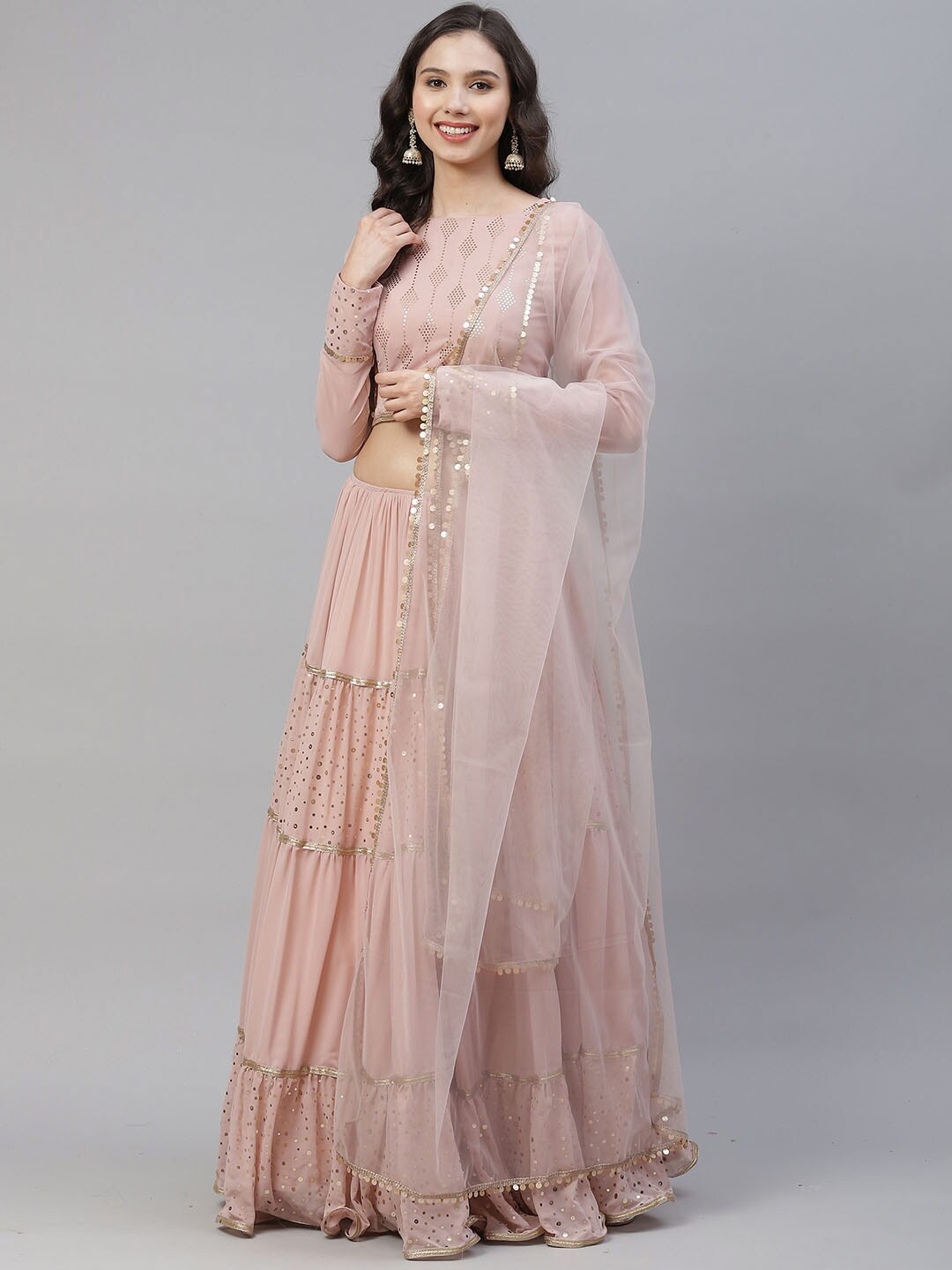 

KALINI Embellished Sequinned Semi-Stitched Lehenga & Unstitched Blouse With Dupatta, Pink