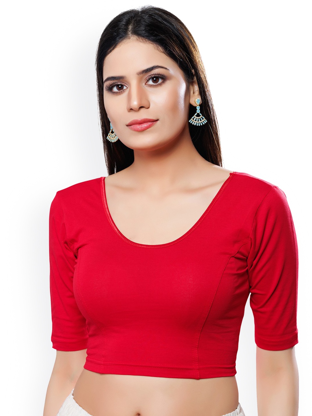 

SALWAR STUDIO Cotton Round-Neck Saree Blouse, Pink
