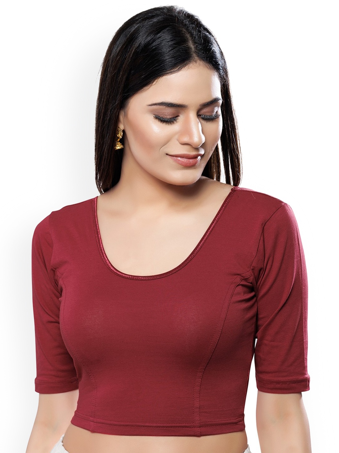 

SALWAR STUDIO Stretchable Cotton Saree Blouse, Maroon