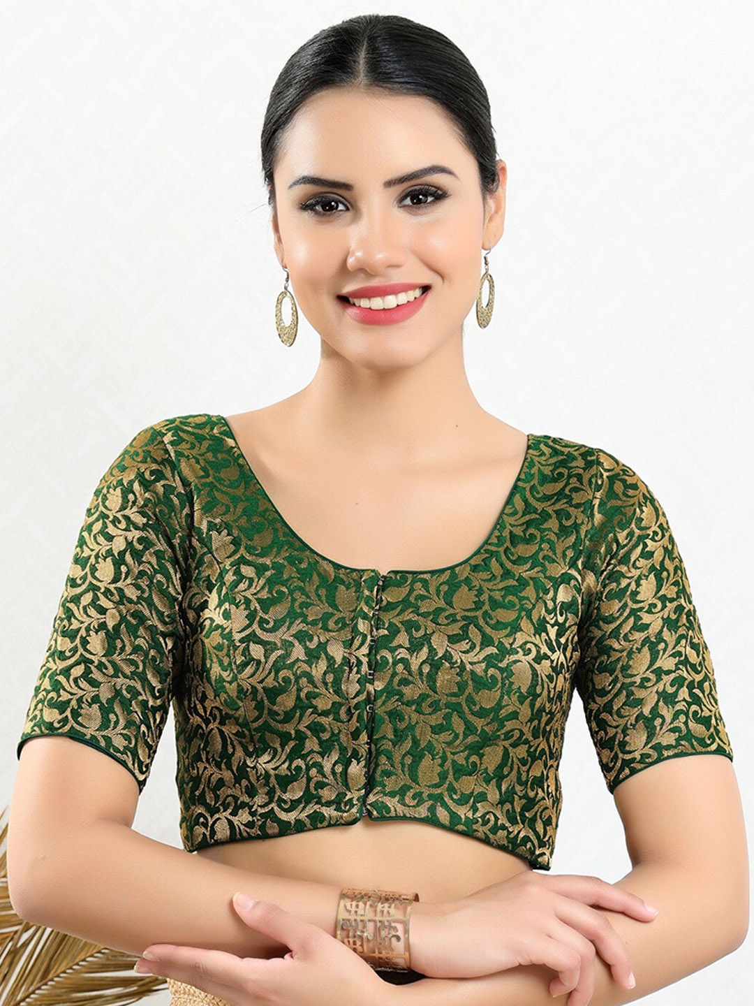 

SALWAR STUDIO Woven Design Saree Blouse, Green