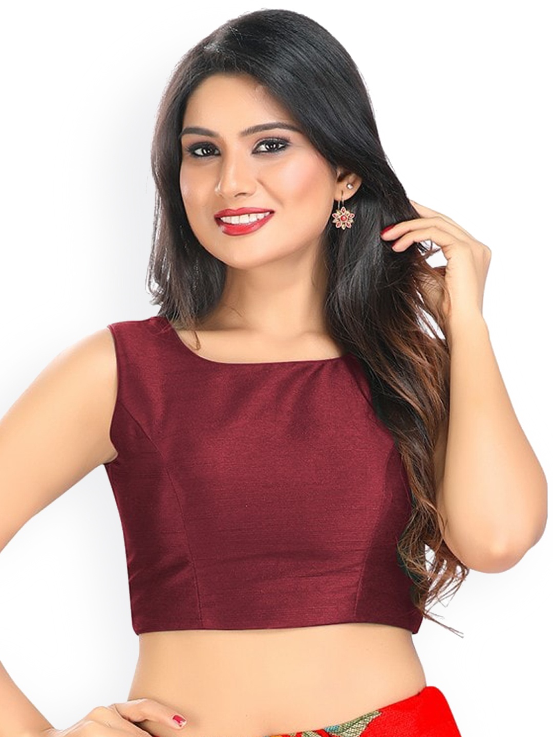 

SALWAR STUDIO Sleeveless Silk Saree Blouse, Maroon