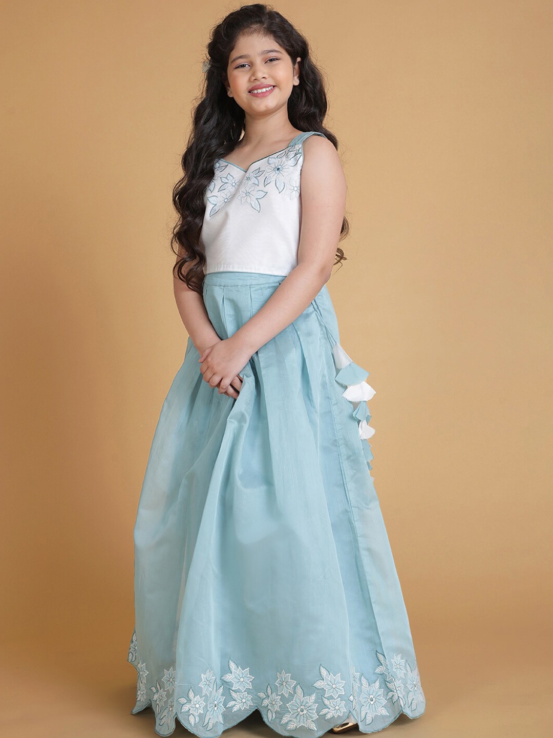 

Aks Kids Girls Embroidered Ready to Wear Lehenga Choli, Blue