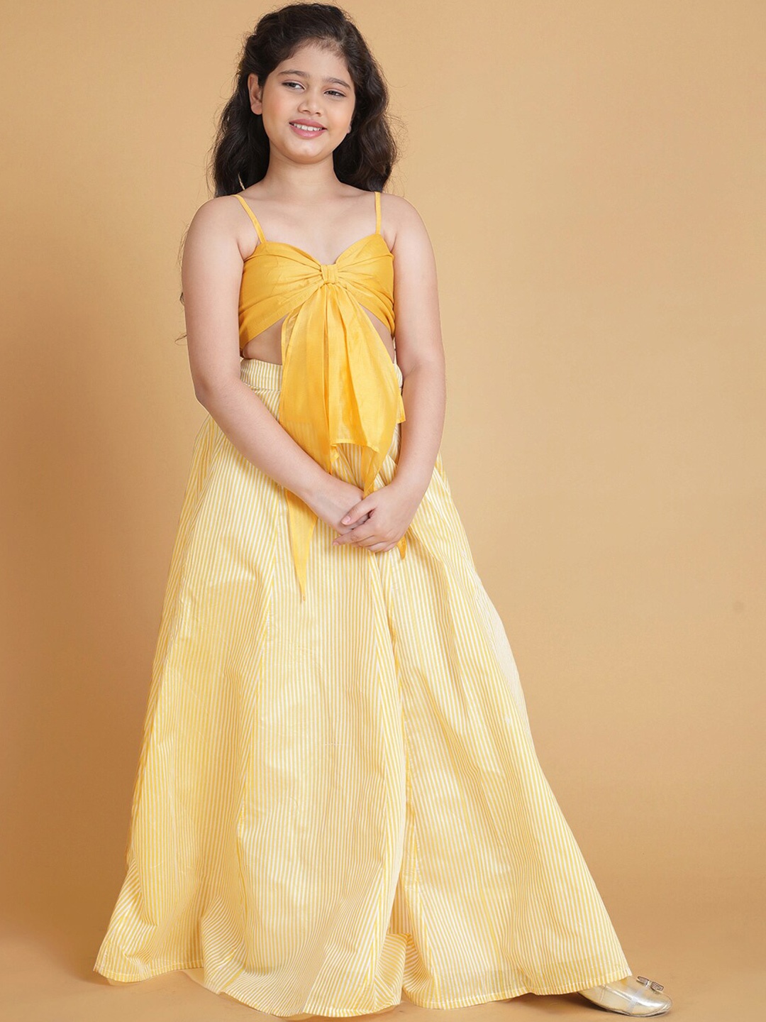 

Aks Kids Girls Striped Ready To Wear Lehenga Choli, Yellow