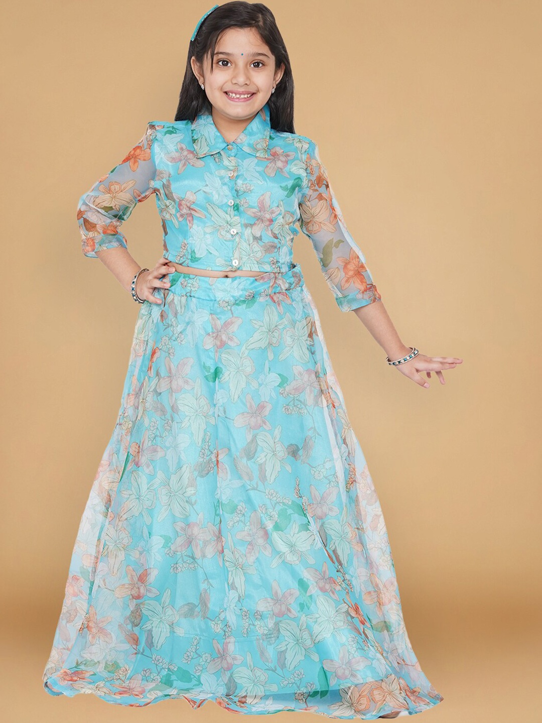 

Aks Kids Girls Printed Ready To Wear Lehenga Choli, Blue
