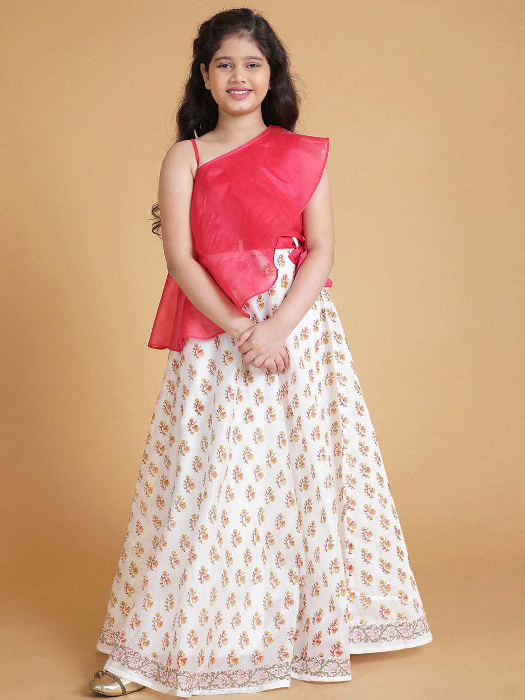 

Aks Kids Girls Block Printed Ready to Wear Lehenga With Blouse, Pink