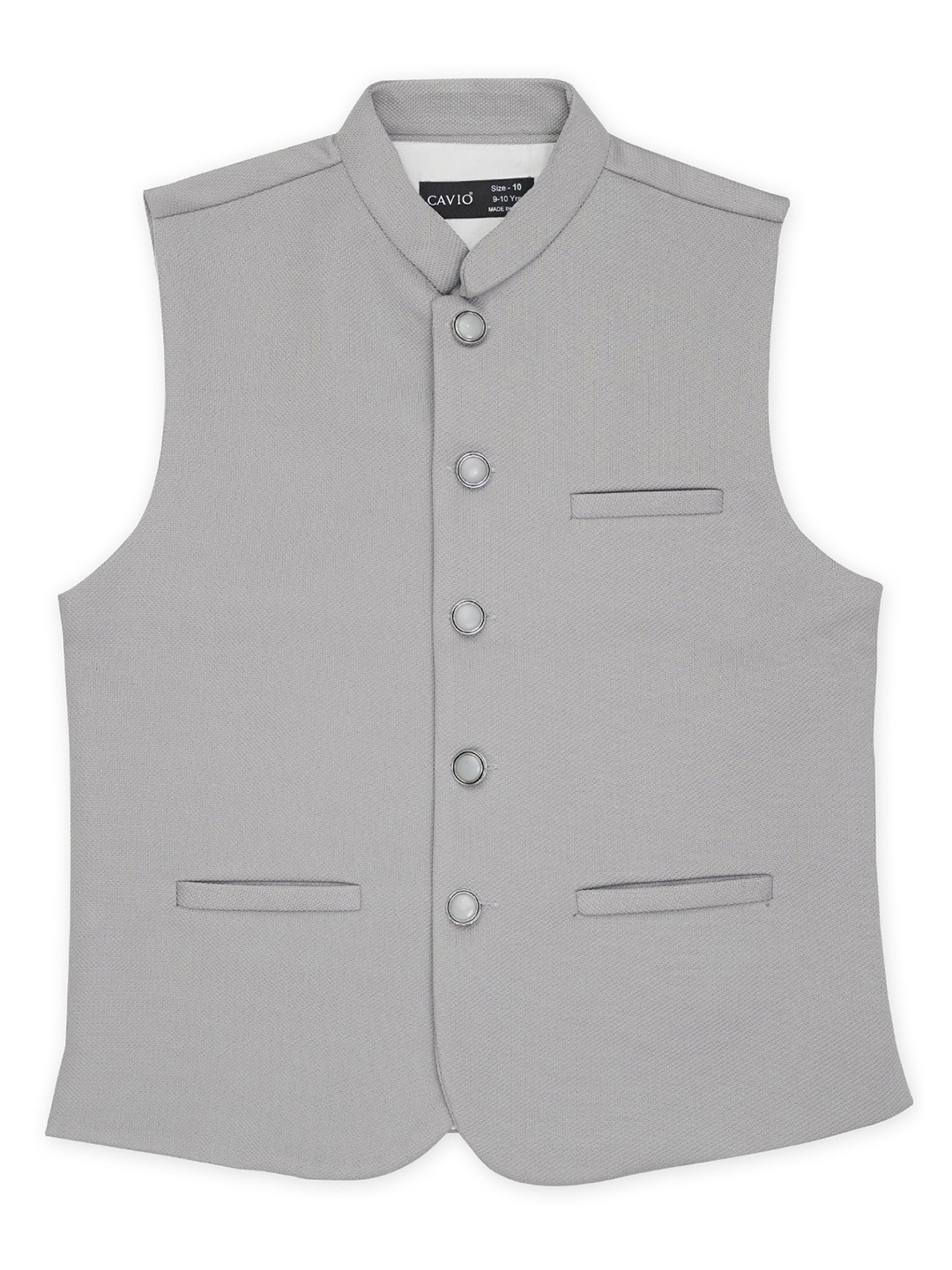

CAVIO Boys Mandarin Collar Pure Cotton Nehru Jacket, Grey
