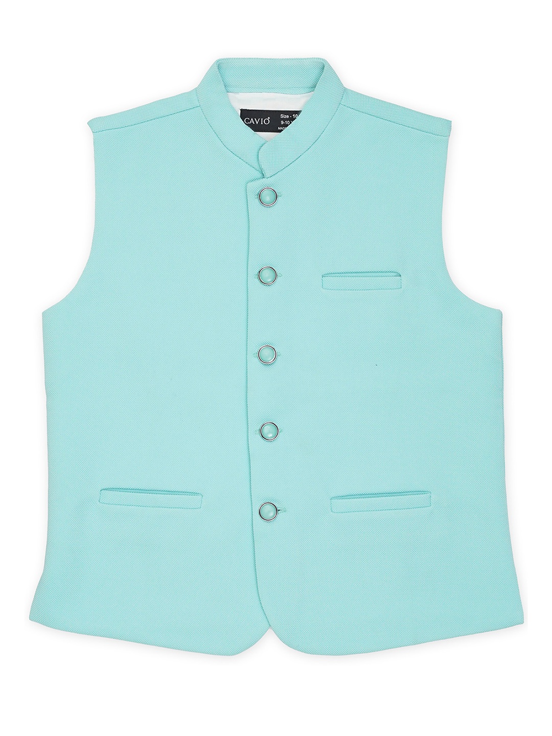 

CAVIO Boys Mandarin Collar Pure Cotton Nehru Jackets, Sea green