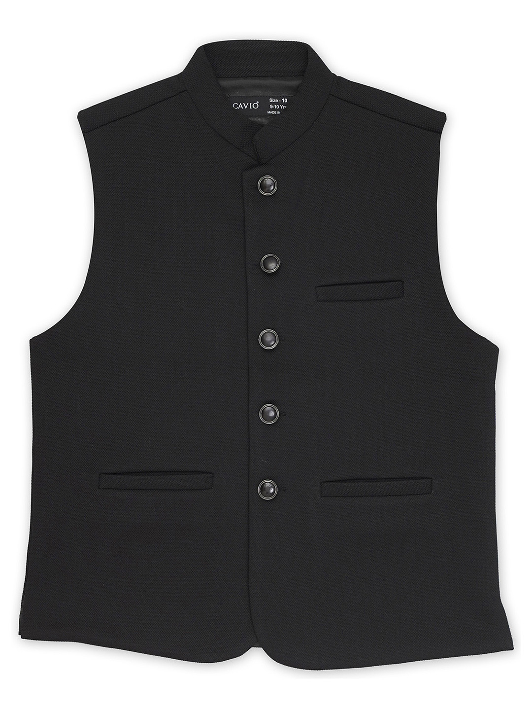 

CAVIO Boys Mandarin Collar Pure Cotton Nehru Jacket, Black