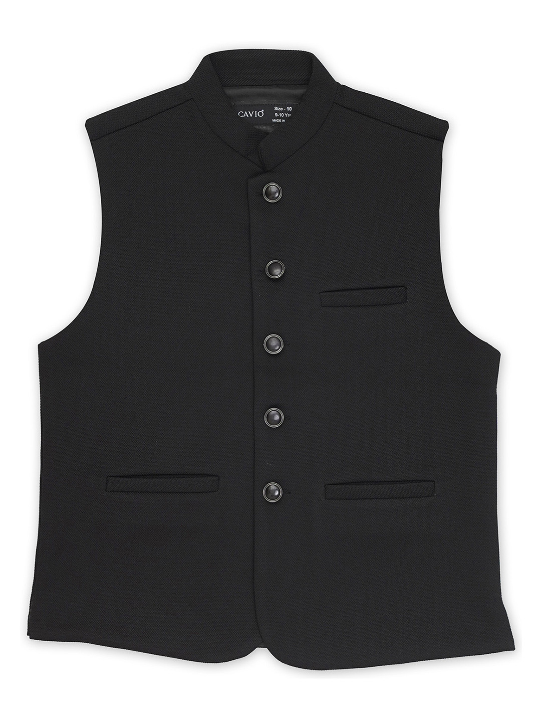 

CAVIO Boys Mandarin Collar Pure Cotton Nehru Jacket, Black