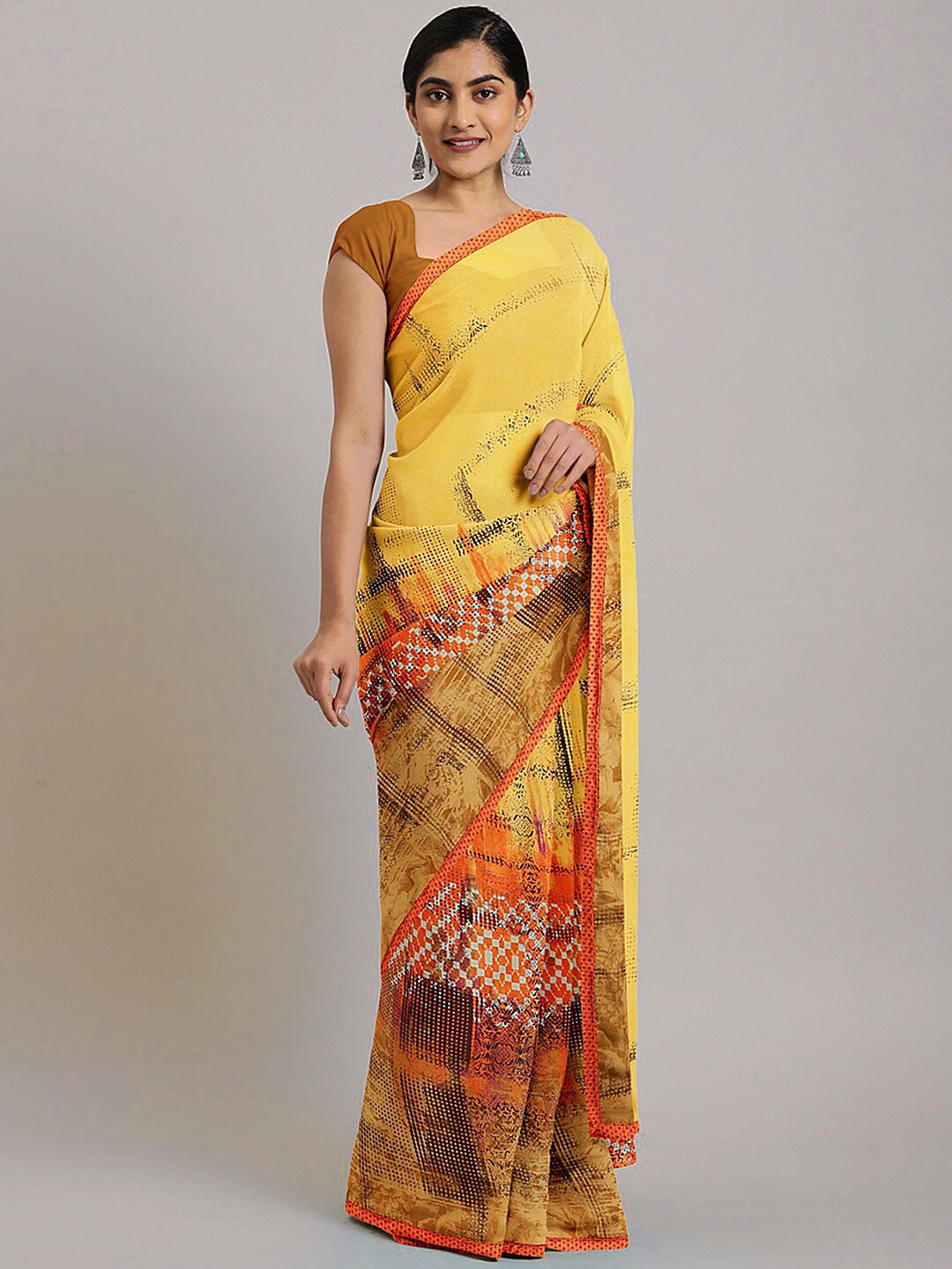 

KALINI Geometric Printed Saree, Yellow