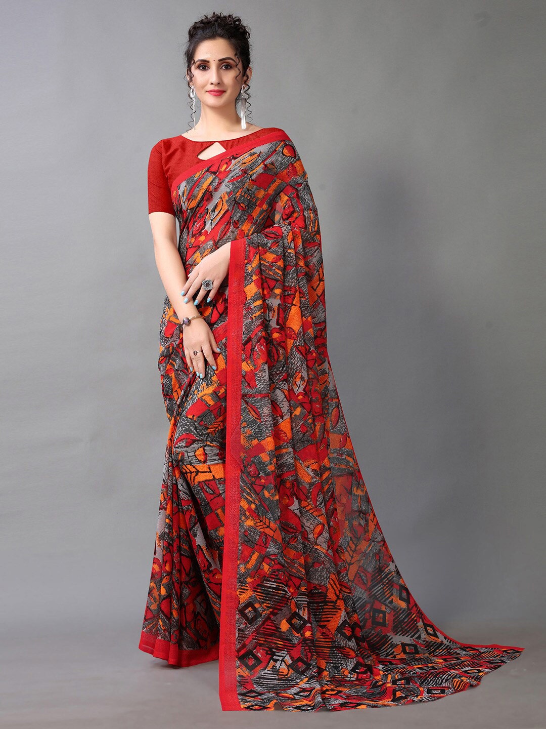 

KALINI Floral Printed Saree, Red