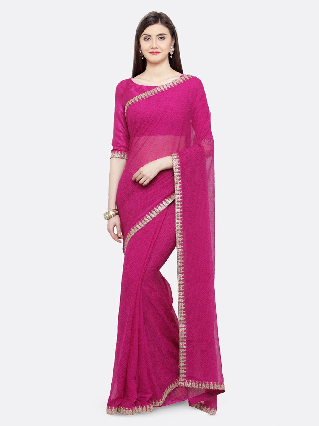 

KALINI Ethnic Motifs Border Saree, Pink