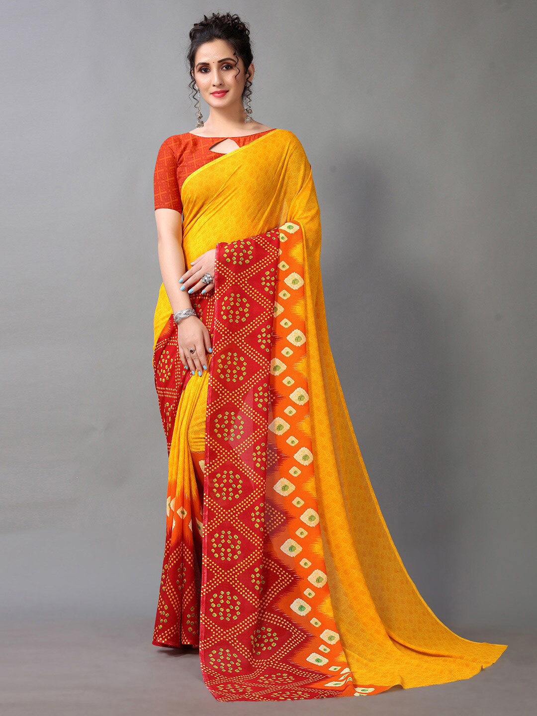 

KALINI Bandhani Printed Saree, Yellow