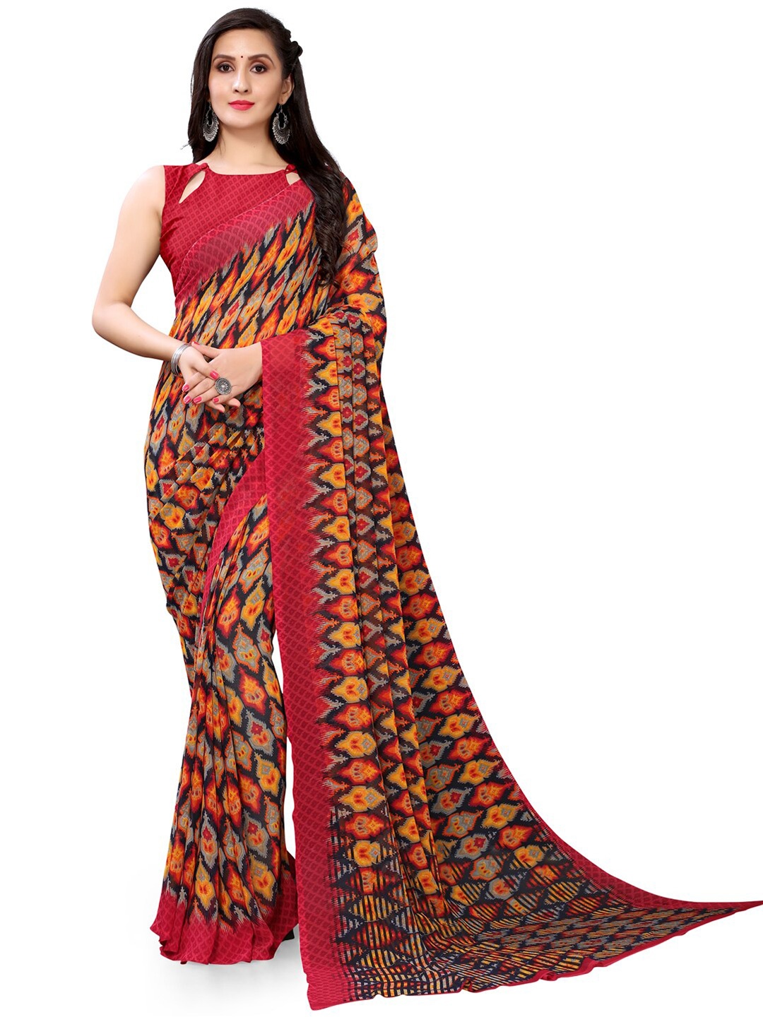 

KALINI Ethnic Motifs Printed Saree, Red