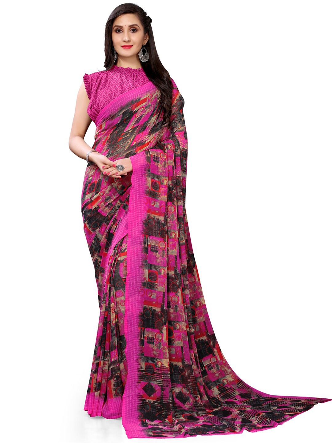 

KALINI Abstract Printed Saree, Pink