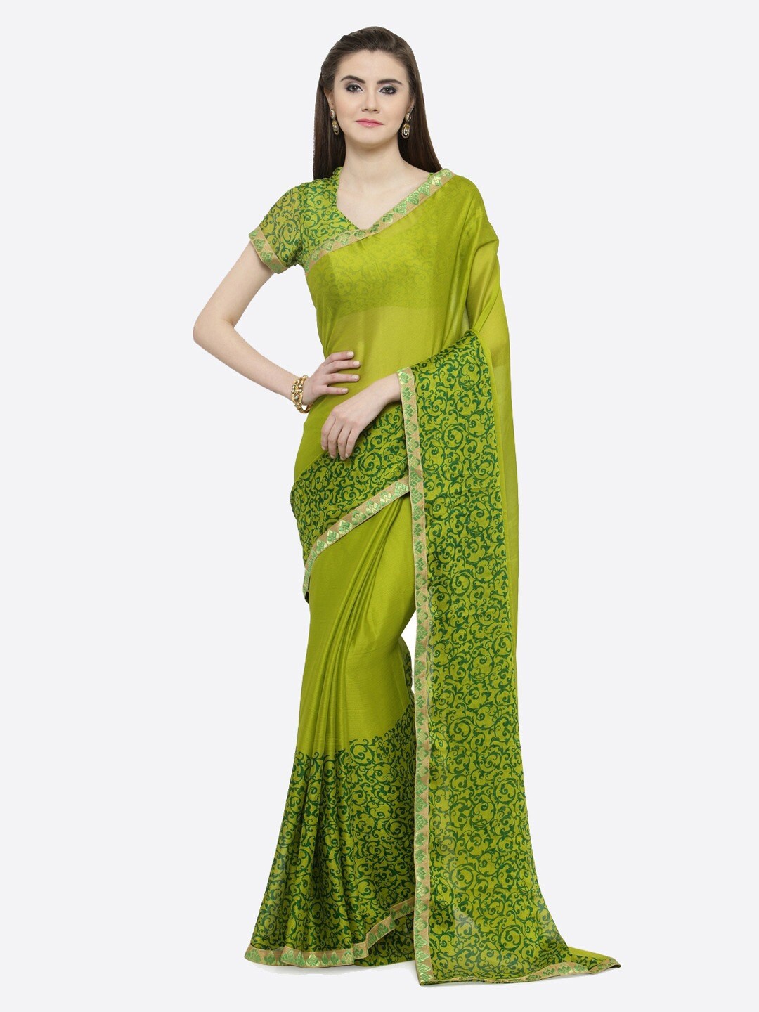

KALINI Ethnic Motifs Printed Saree, Green