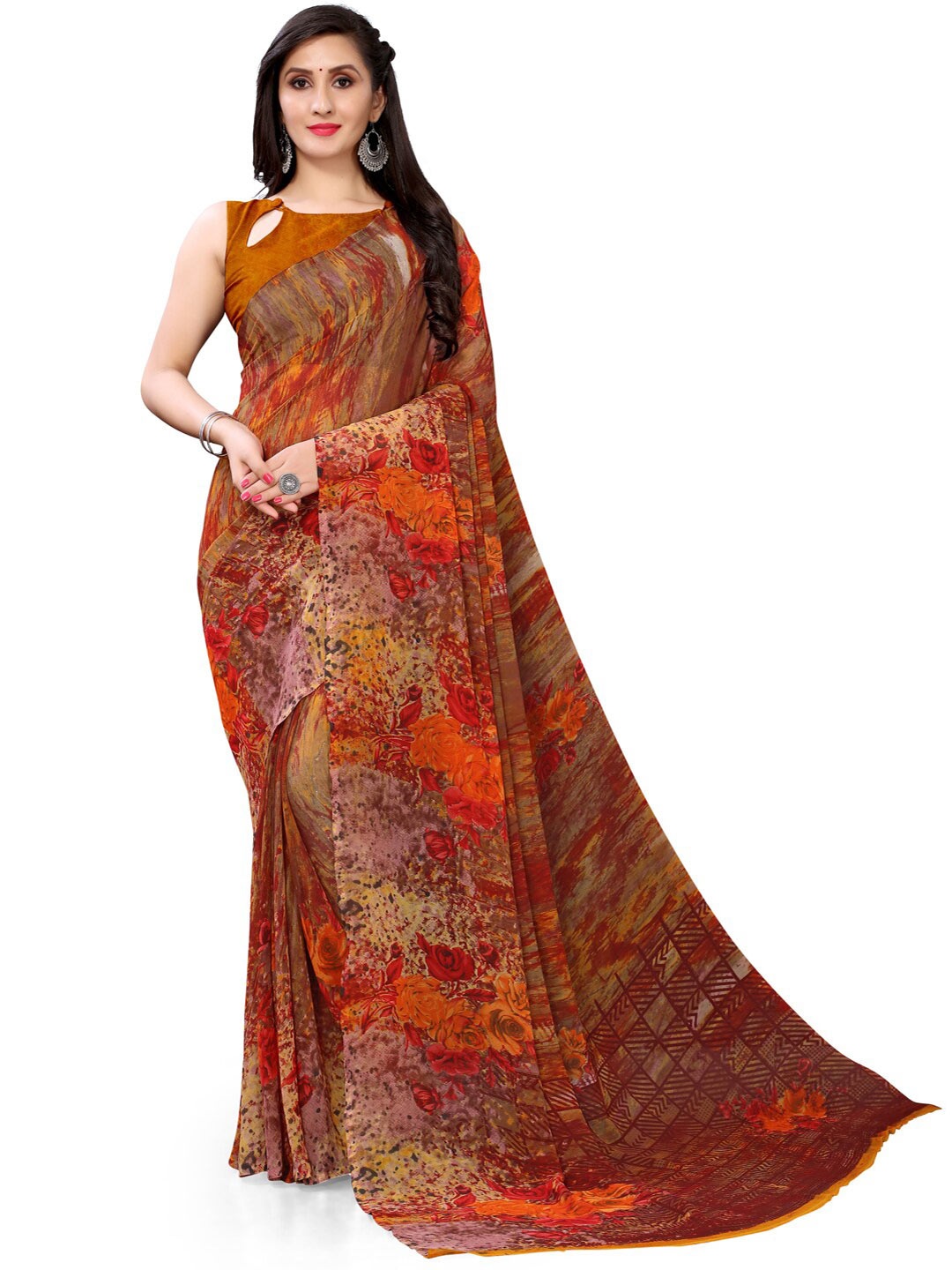 

KALINI Ethnic Abstract Printed Saree, Red