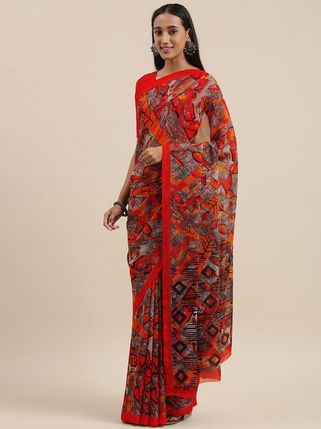 

KALINI Floral Printed Saree, Red