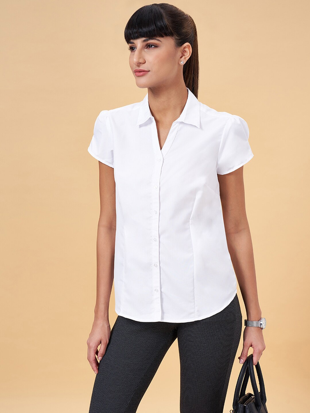 

Annabelle by Pantaloons Short Sleeves Spread Collar Formal Shirt, White