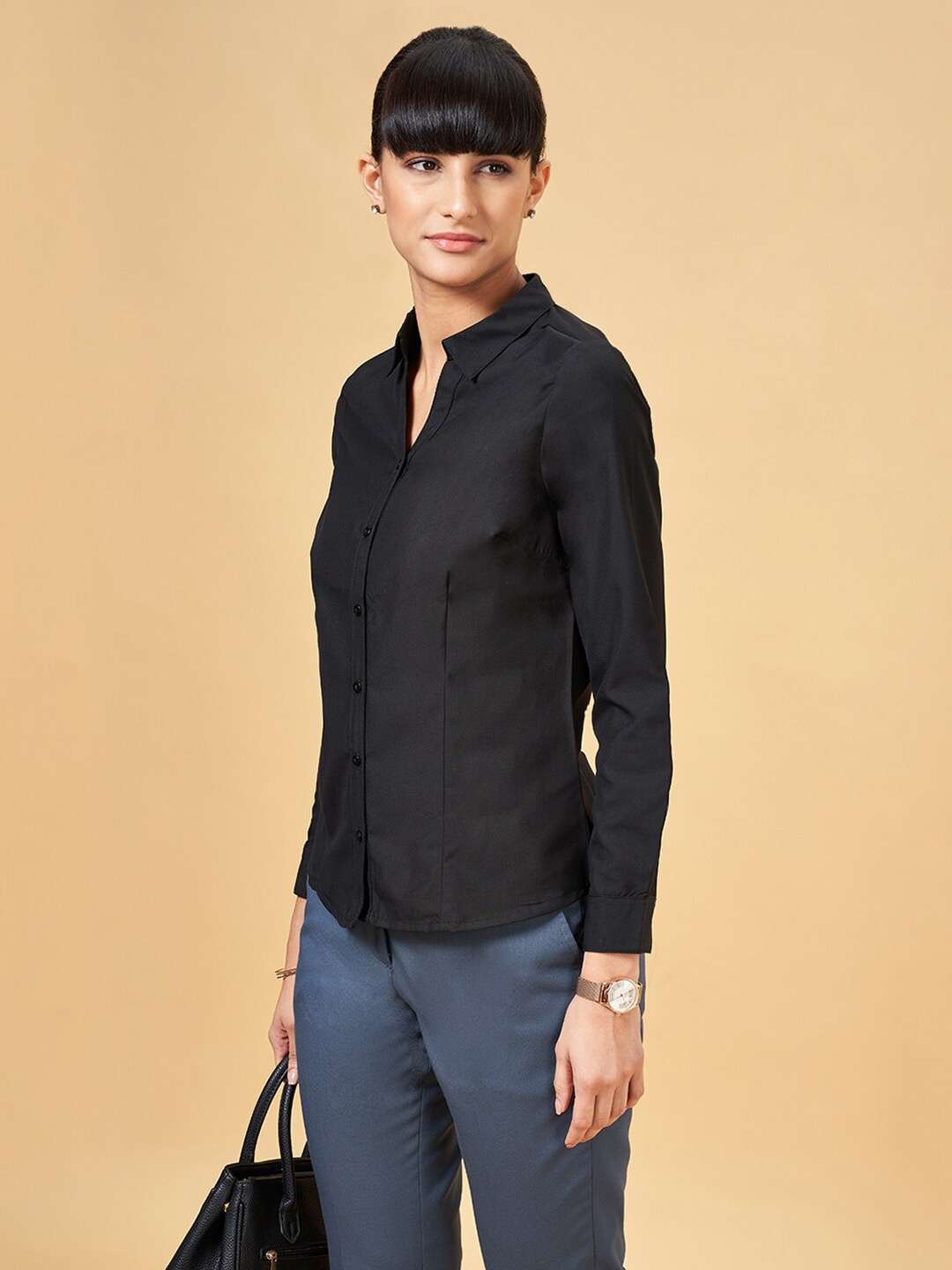 

Annabelle by Pantaloons Spread Collar Formal Shirt, Black