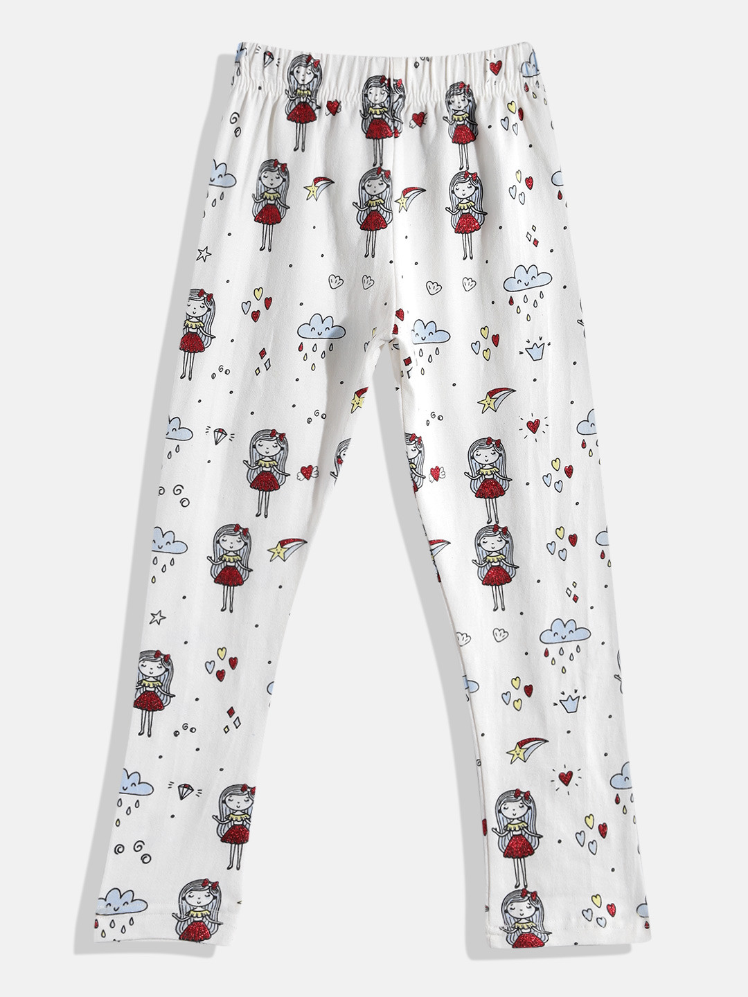

Eteenz Girls Printed Ankle-Length Pure Cotton Leggings, White