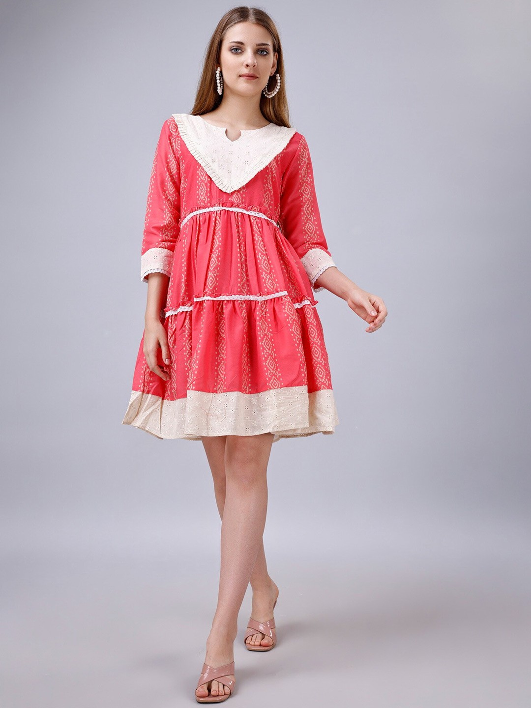 

Sitanjali Colourblocked Cotton Fit & Flare Dress, Red