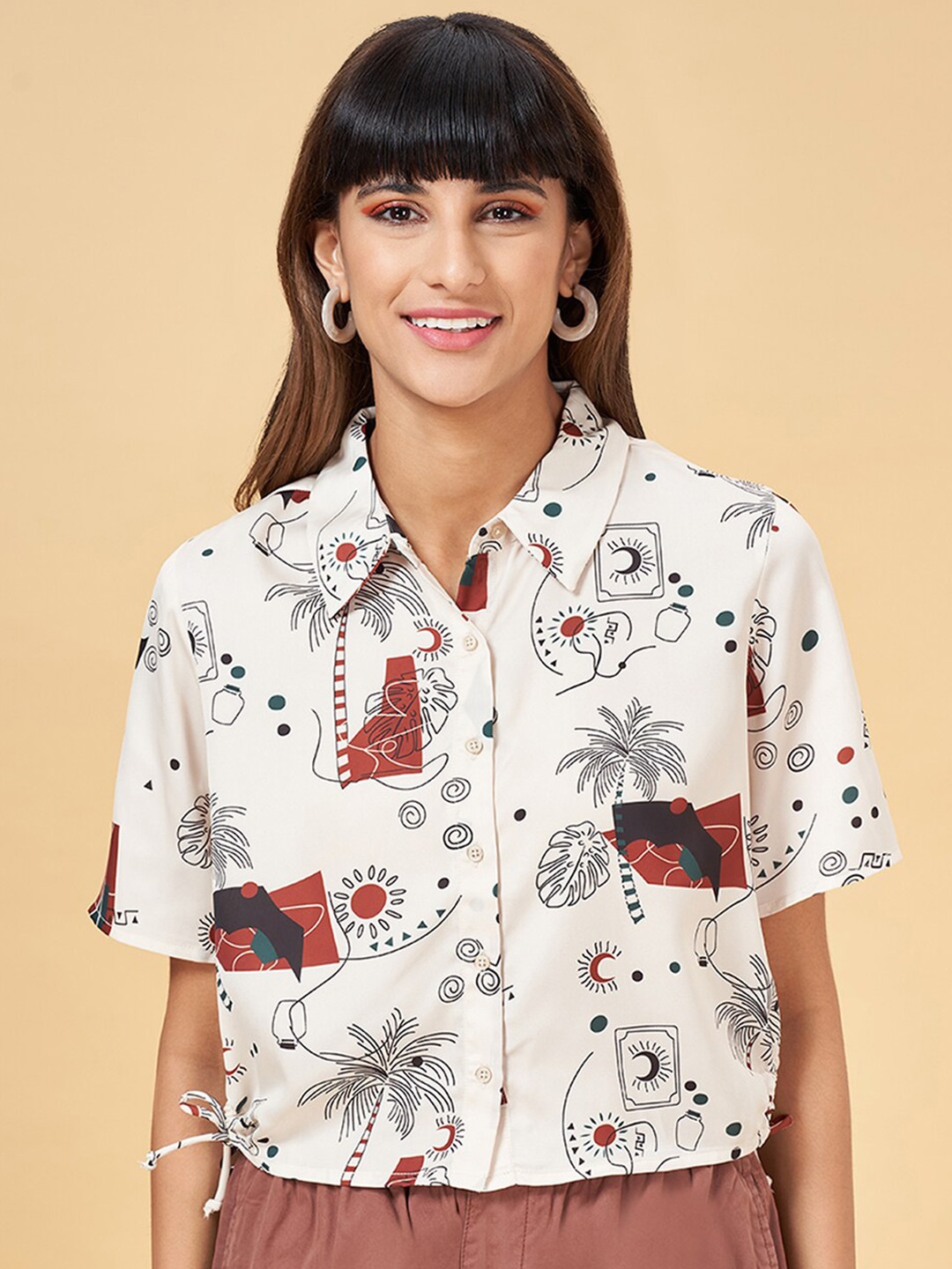 

People Boxy Tropical Printed Casual Shirt, White