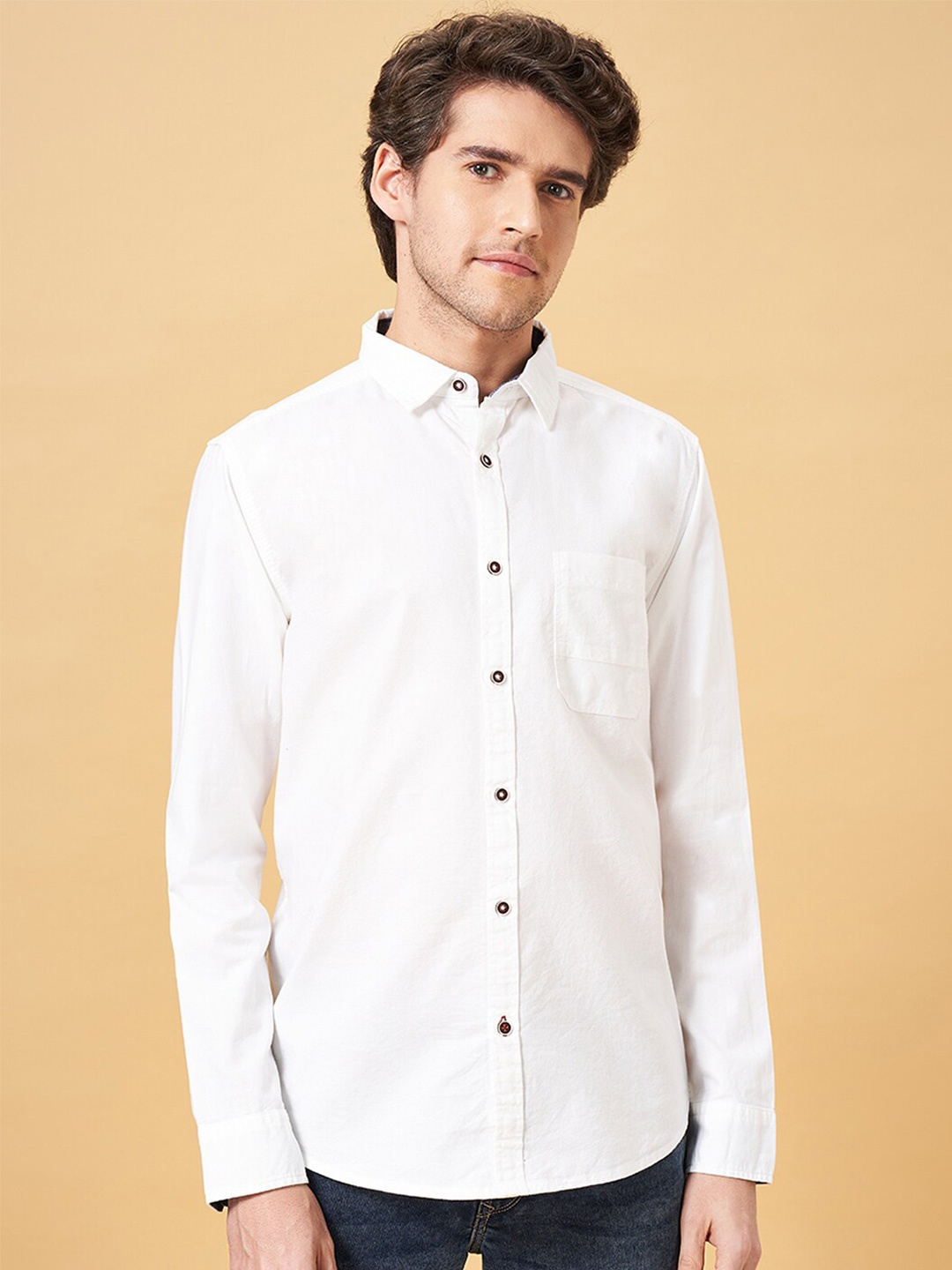 

SF JEANS by Pantaloons Slim Fit Spread Collar Oxford Pure Cotton Casual Shirt, White