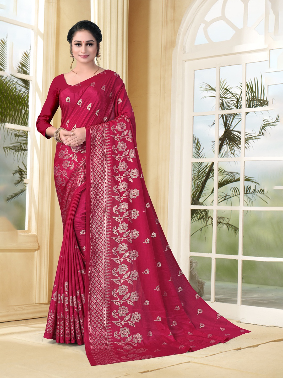 

VEDANT VASTRAM Ethnic Motifs Printed Designer Saree, Pink