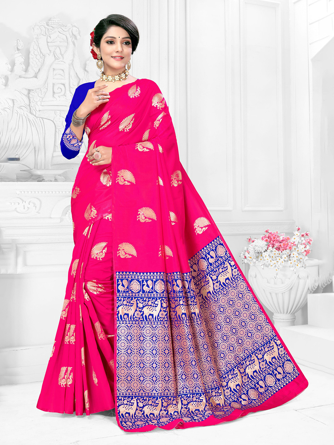 

VEDANT VASTRAM Woven Design Zari Designer Banarasi Saree, Pink