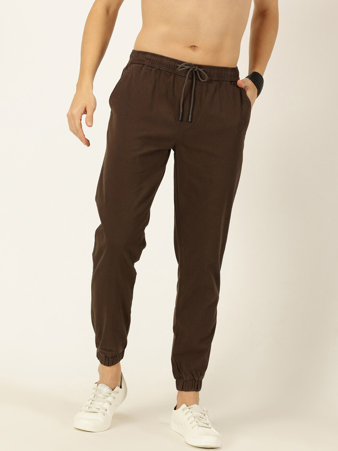

Provogue Men Smart Slim Fit Easy Wash Joggers, Coffee brown