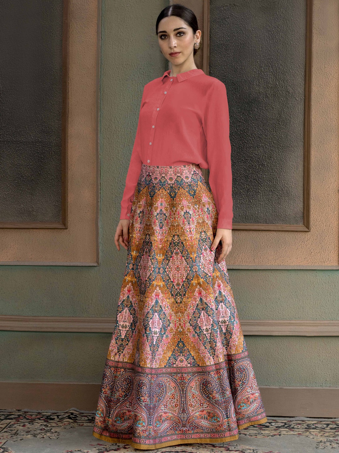

SAPTRANGI Women Ethnic Motifs Printed Flared Skirts, Pink