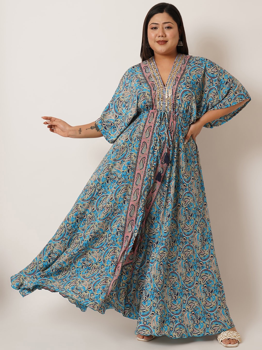 

IX IMPRESSION Floral Printed Maxi Dress, Turquoise blue