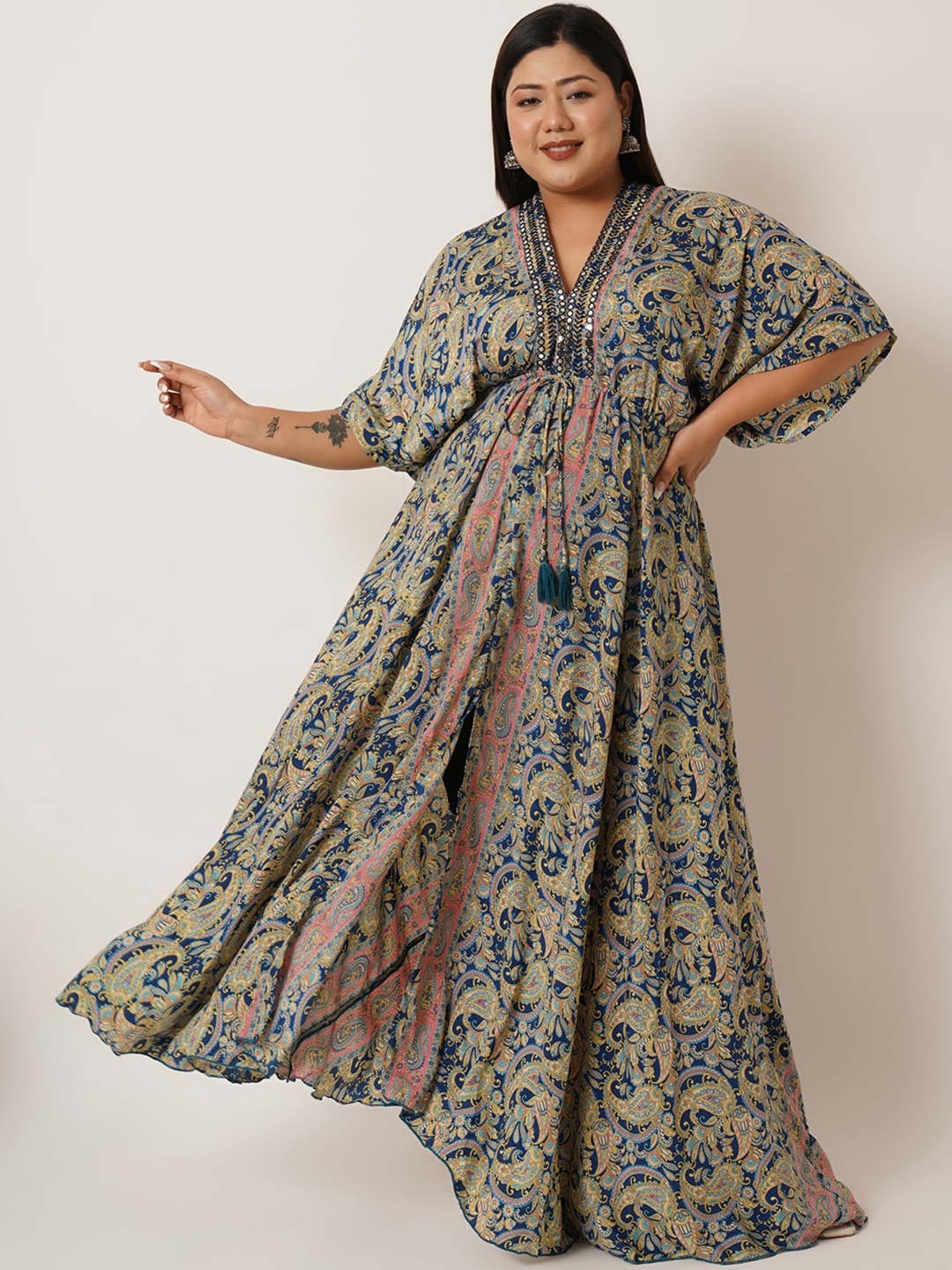 

IX IMPRESSION Floral Printed Flared Sleeve Maxi Dress, Blue